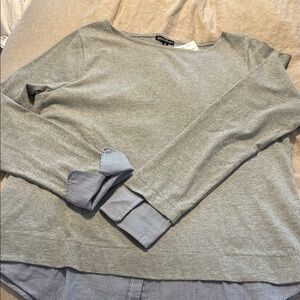 J Crew Gray Long Sleeve Top with Striped Cuffs